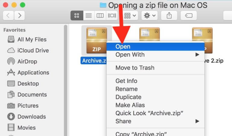 Nie można rozwinąć Zip Open